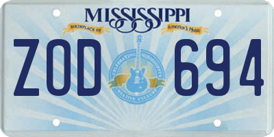 MS license plate ZOD694
