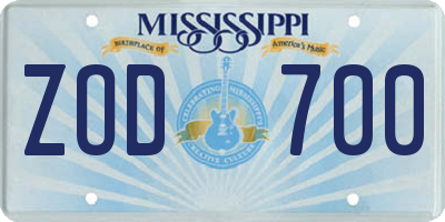 MS license plate ZOD700