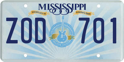 MS license plate ZOD701
