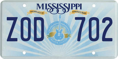 MS license plate ZOD702