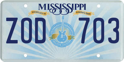 MS license plate ZOD703