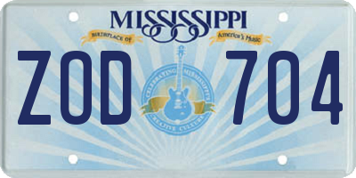 MS license plate ZOD704