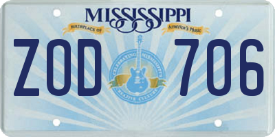 MS license plate ZOD706