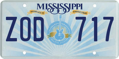 MS license plate ZOD717