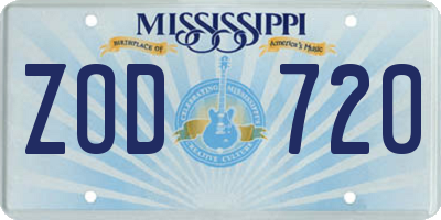 MS license plate ZOD720