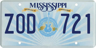 MS license plate ZOD721