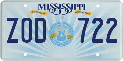 MS license plate ZOD722