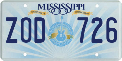 MS license plate ZOD726