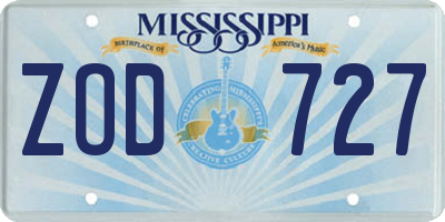 MS license plate ZOD727