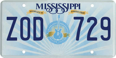 MS license plate ZOD729