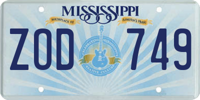 MS license plate ZOD749