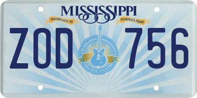 MS license plate ZOD756