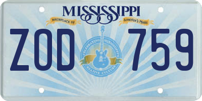 MS license plate ZOD759