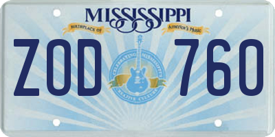 MS license plate ZOD760