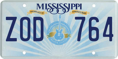 MS license plate ZOD764
