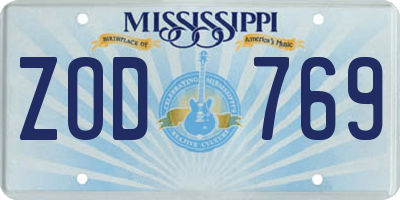 MS license plate ZOD769