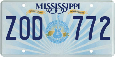 MS license plate ZOD772