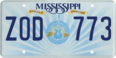 MS license plate ZOD773