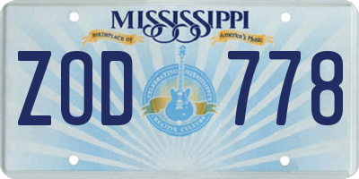 MS license plate ZOD778