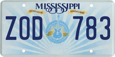 MS license plate ZOD783