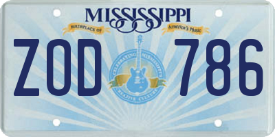 MS license plate ZOD786