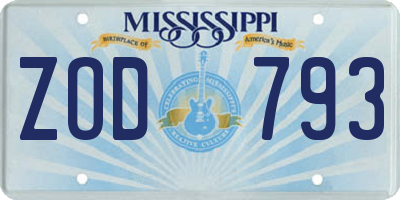 MS license plate ZOD793