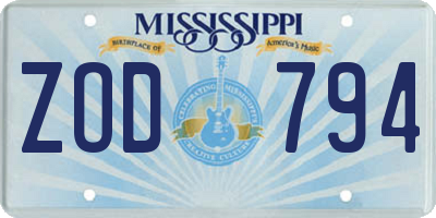 MS license plate ZOD794