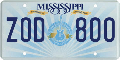 MS license plate ZOD800