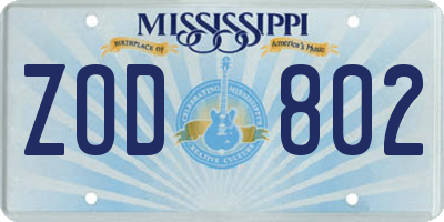 MS license plate ZOD802