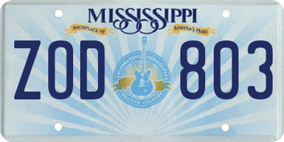 MS license plate ZOD803