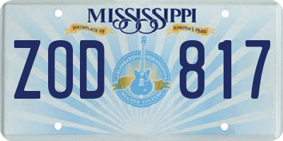 MS license plate ZOD817