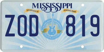 MS license plate ZOD819