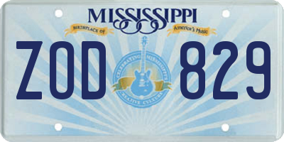MS license plate ZOD829