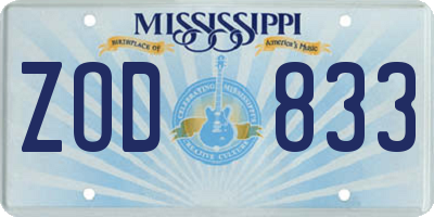MS license plate ZOD833