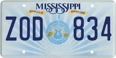 MS license plate ZOD834