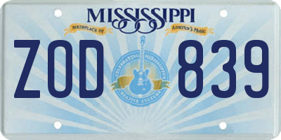 MS license plate ZOD839