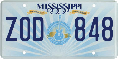 MS license plate ZOD848