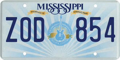 MS license plate ZOD854
