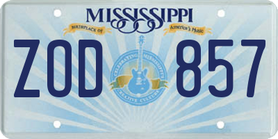 MS license plate ZOD857