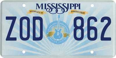 MS license plate ZOD862