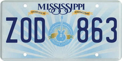 MS license plate ZOD863