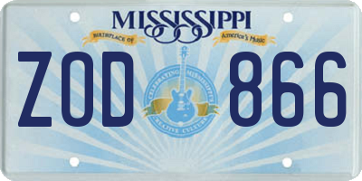 MS license plate ZOD866