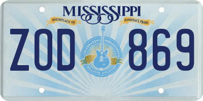 MS license plate ZOD869