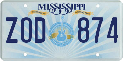 MS license plate ZOD874