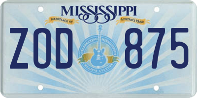 MS license plate ZOD875