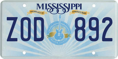 MS license plate ZOD892