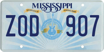 MS license plate ZOD907