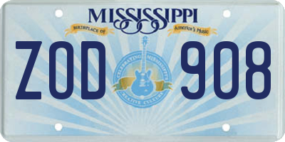 MS license plate ZOD908
