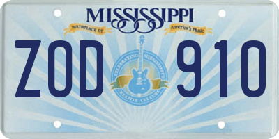 MS license plate ZOD910