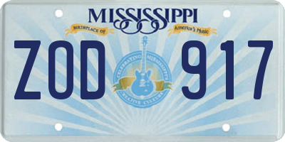MS license plate ZOD917